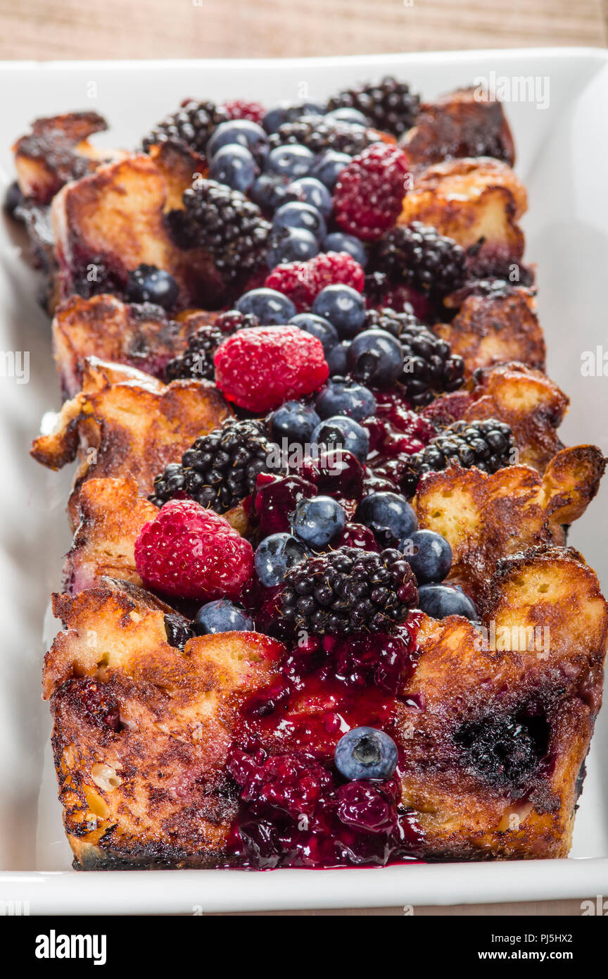 Bread pudding topped with fresh fruit Stock Photo