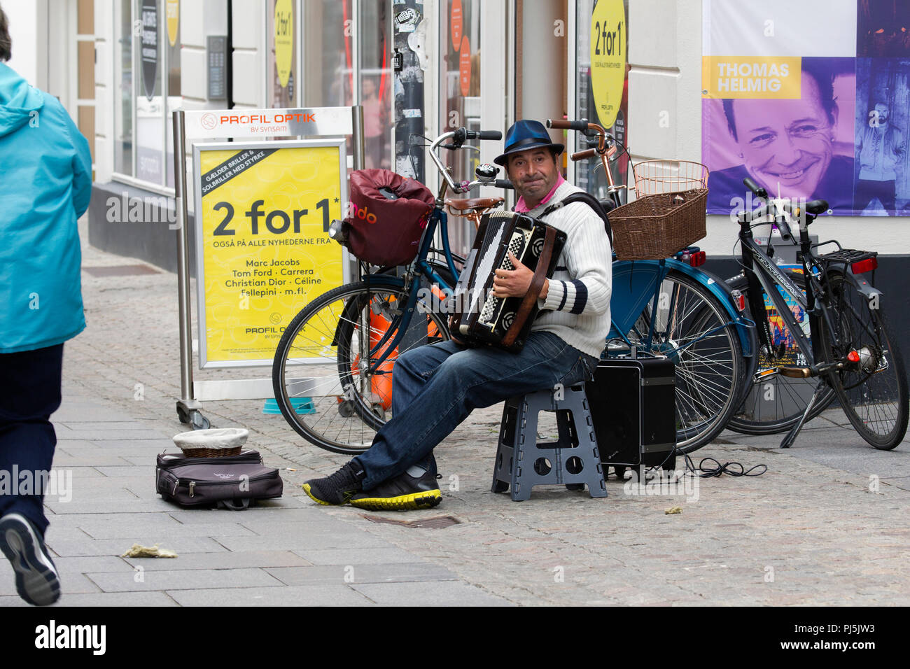 Man Playing Accordian on Street in Aalborg Stock Photo - Alamy