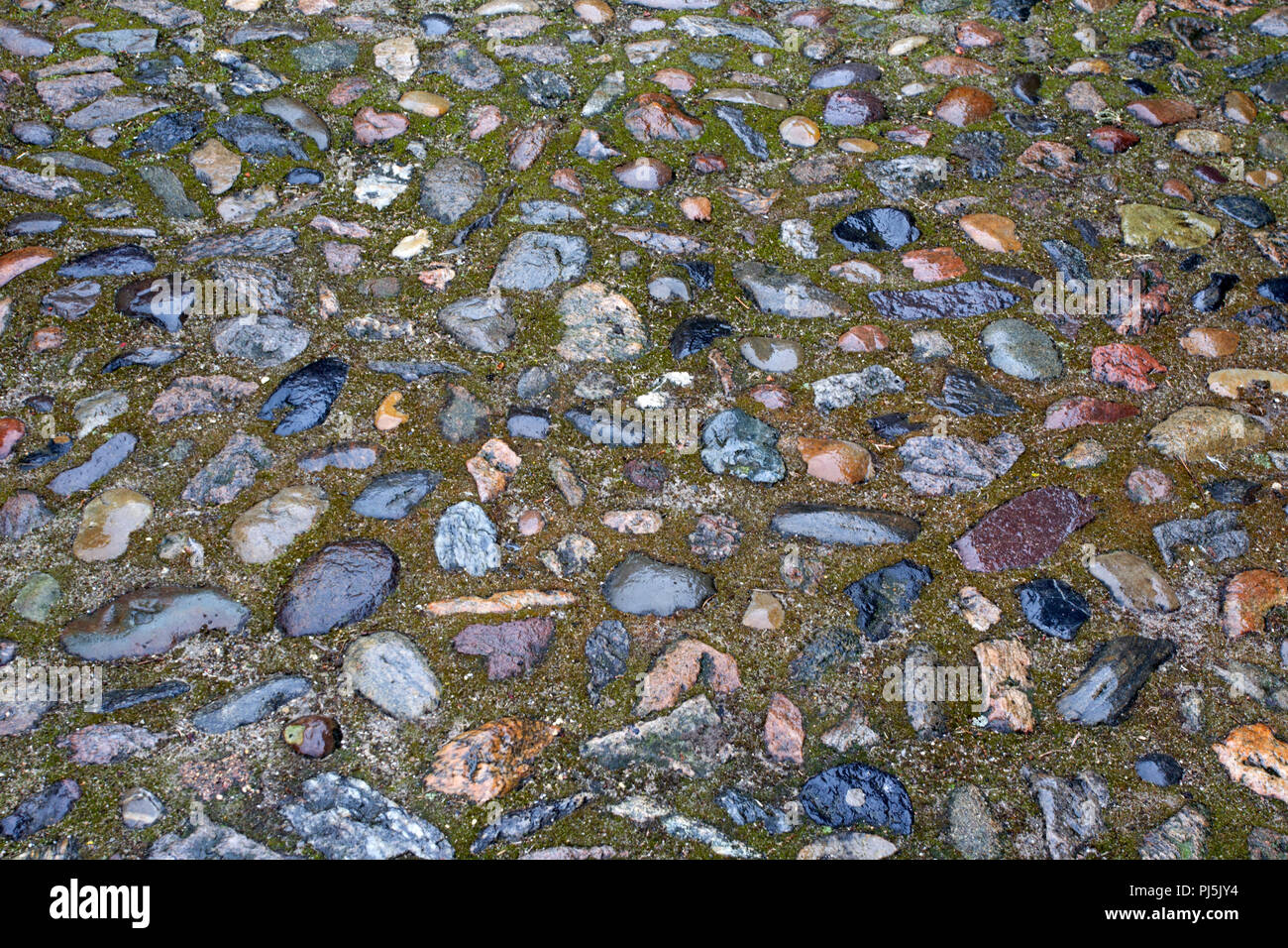 Small colorful stones in street Aalborg Denmark Stock Photo