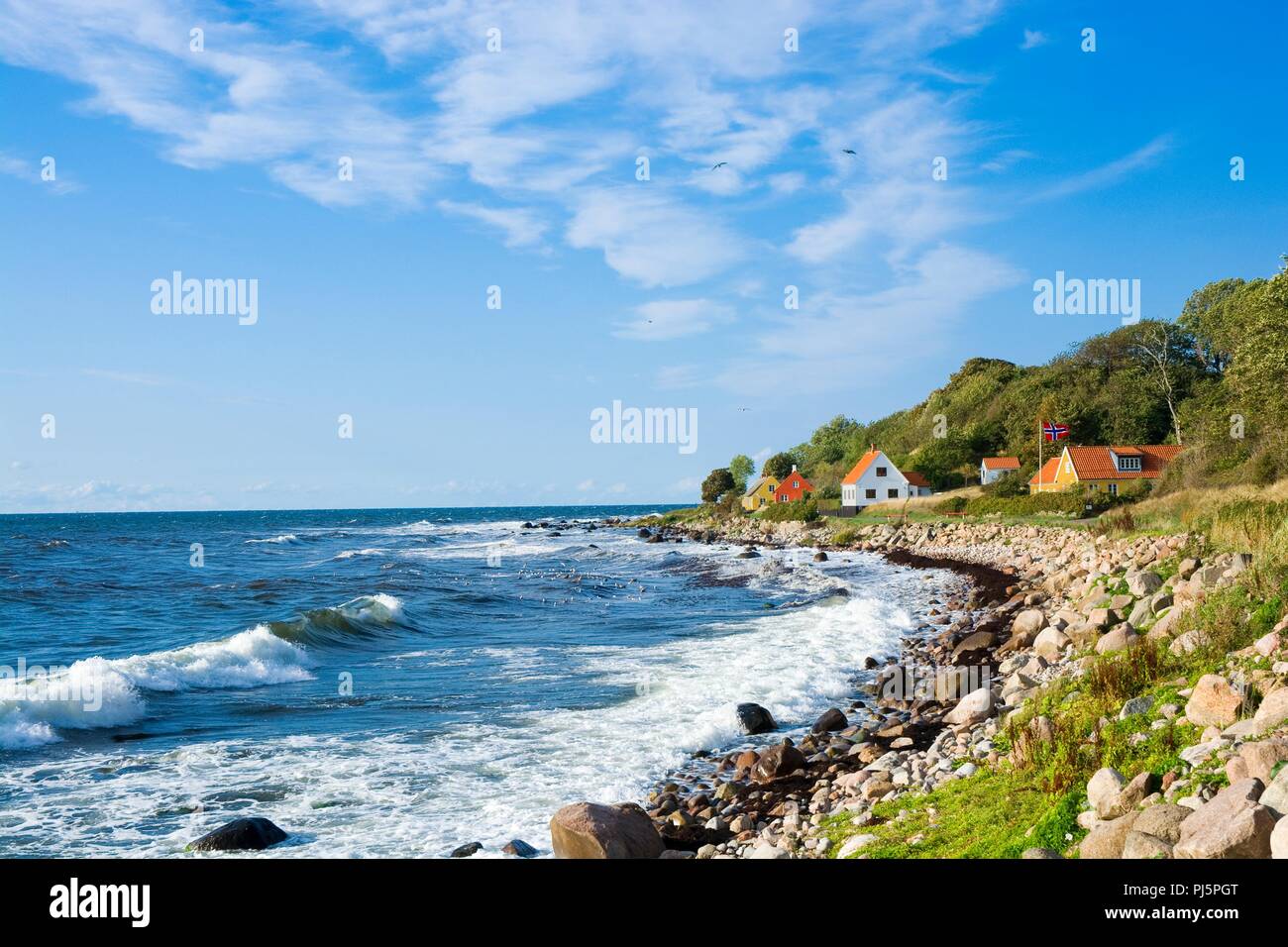 View of finishing hamlet on west coast of Bornholm island - Helligpeder, Denmark Stock Photo