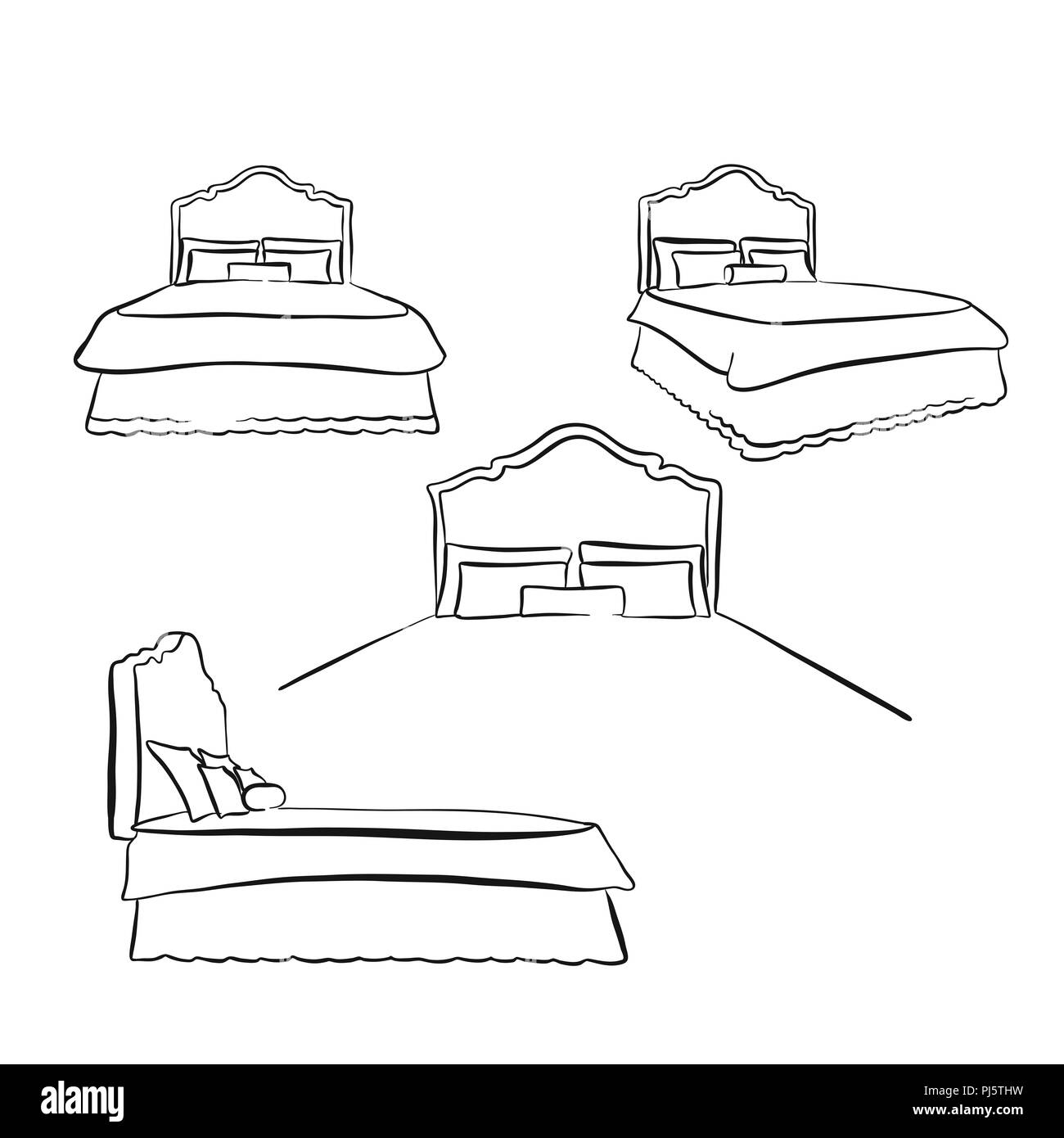 old kind size bed drawing. hand-drawn vector sketch. business concept