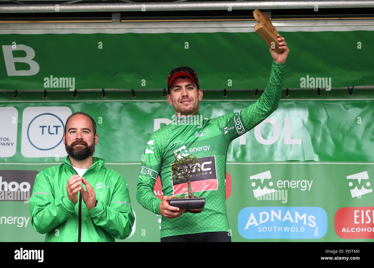 BMC Racing Team's Patrick Bevin on the podium after becoming race ...