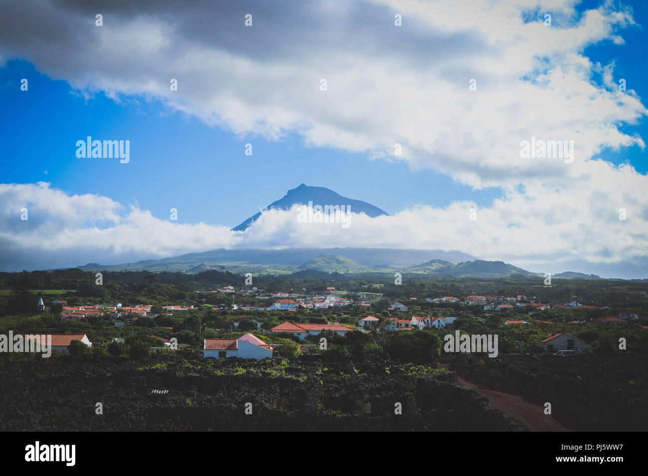 View to Pico volcano, Madalena, Azores islands, Portugal Stock Photo ...