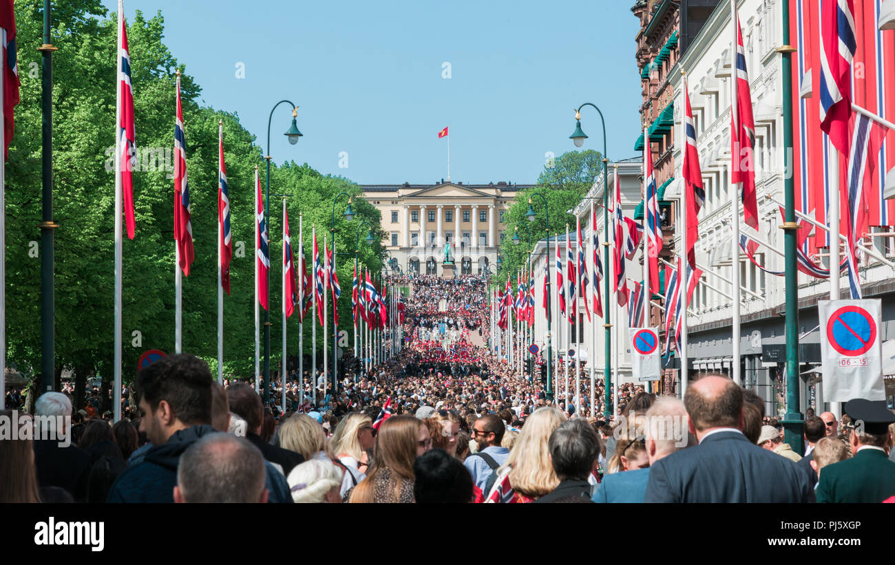 Norwegian Constitution Day, as seen from Karl Johans Gate, Oslo Stock