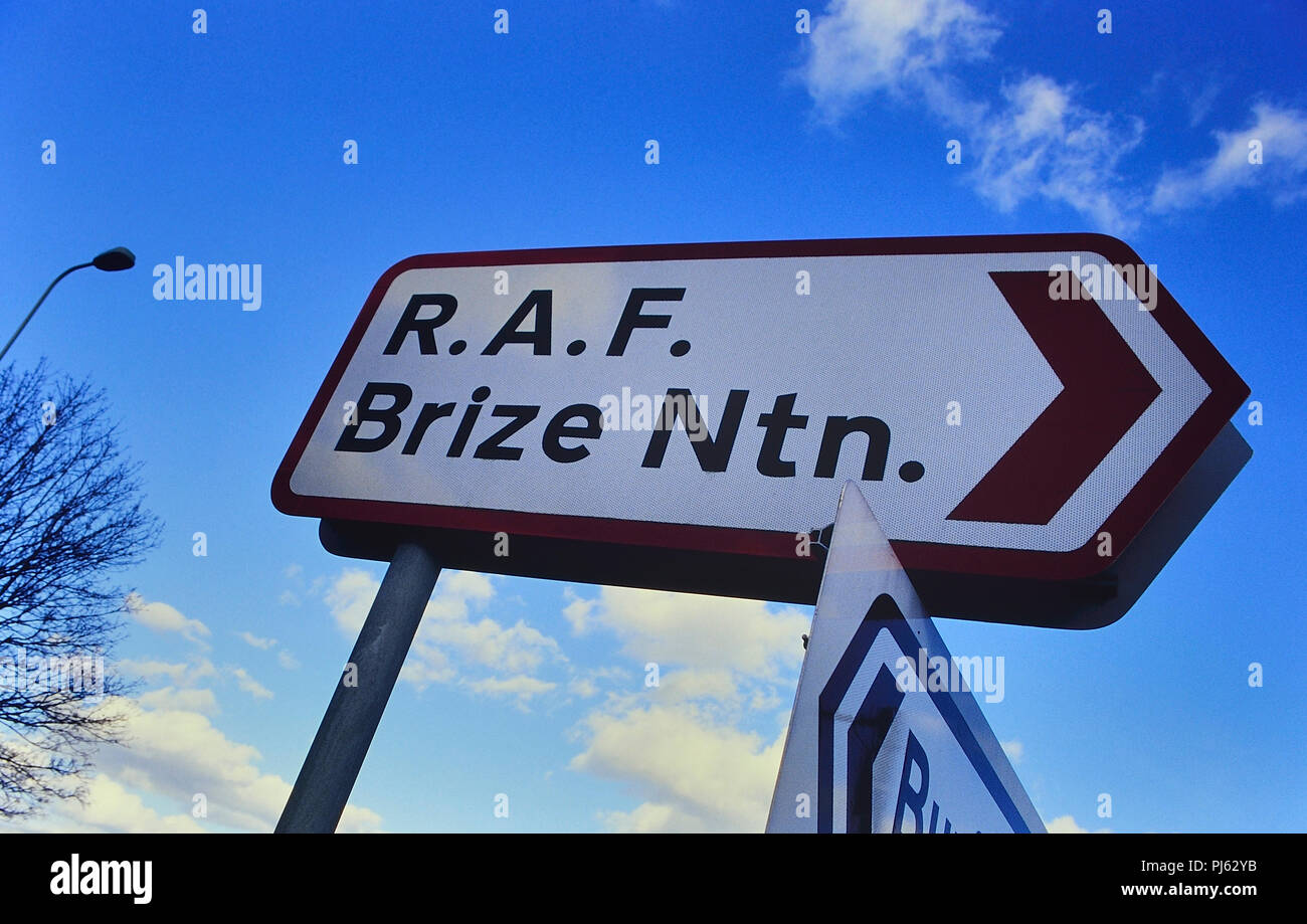 Road sign to RAF Brize Norton, England, UK Stock Photo