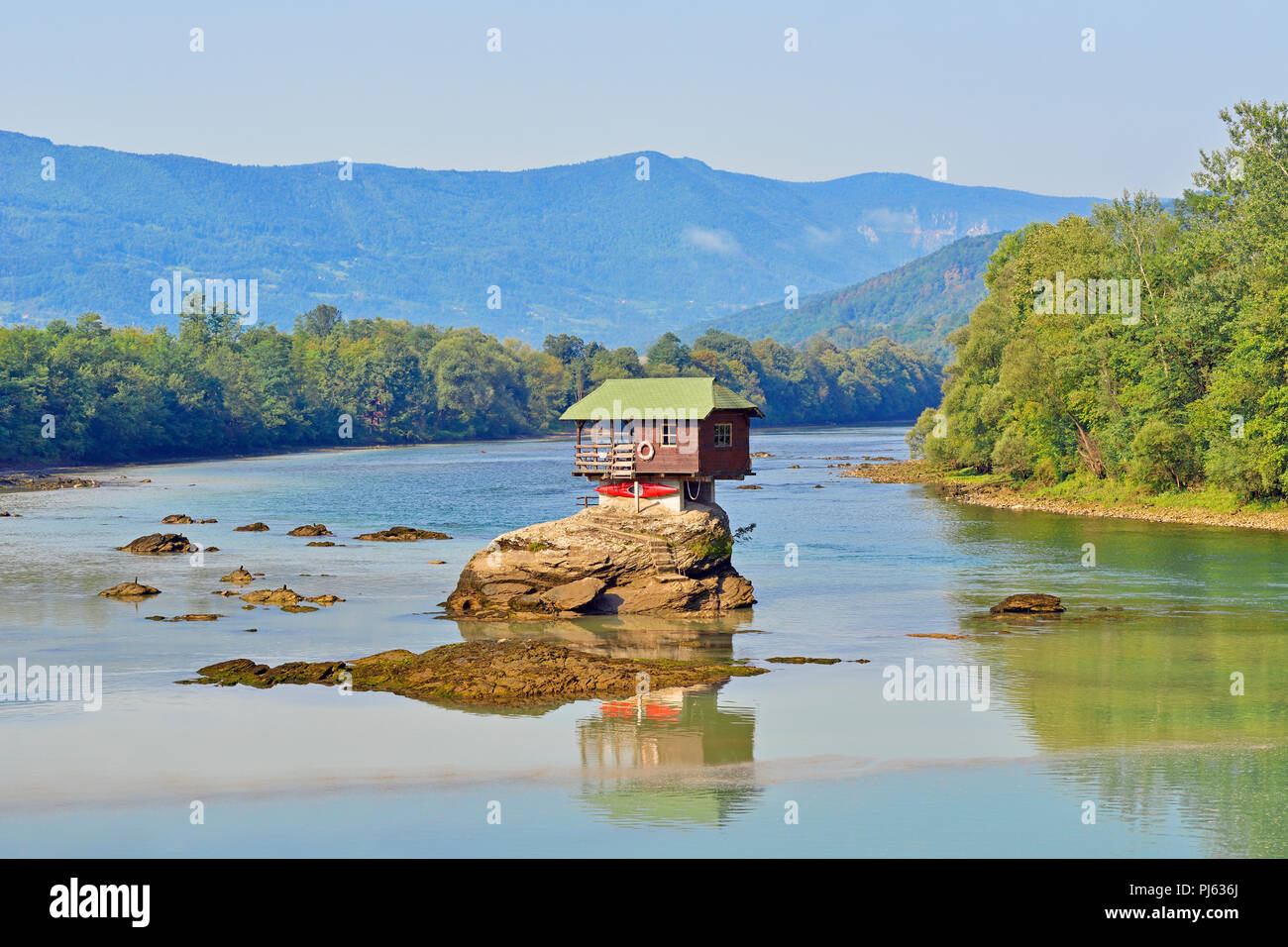 House on the River Drina, Bajina Basta, Serbia Stock Photo
