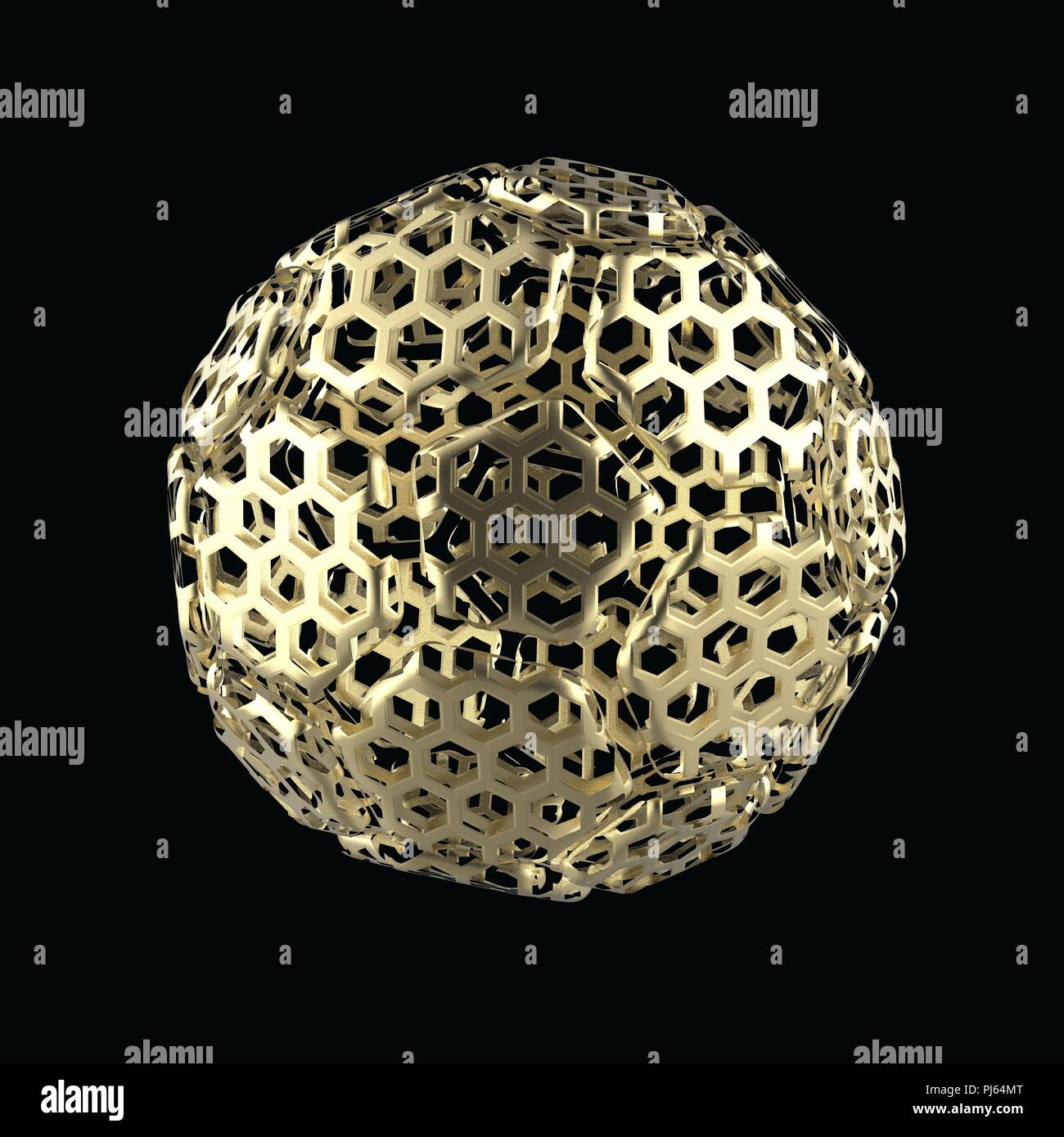 Golden spherical ball 3D rendering Isolated on a black background Stock Photo