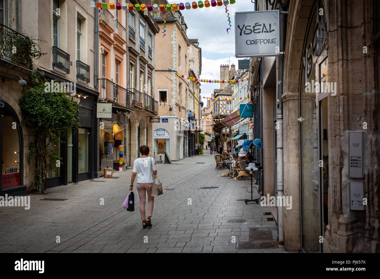 Pedestrianised shopping street in Chalon sur Saone, Burgundy, France on 29 August 2018 Stock Photo