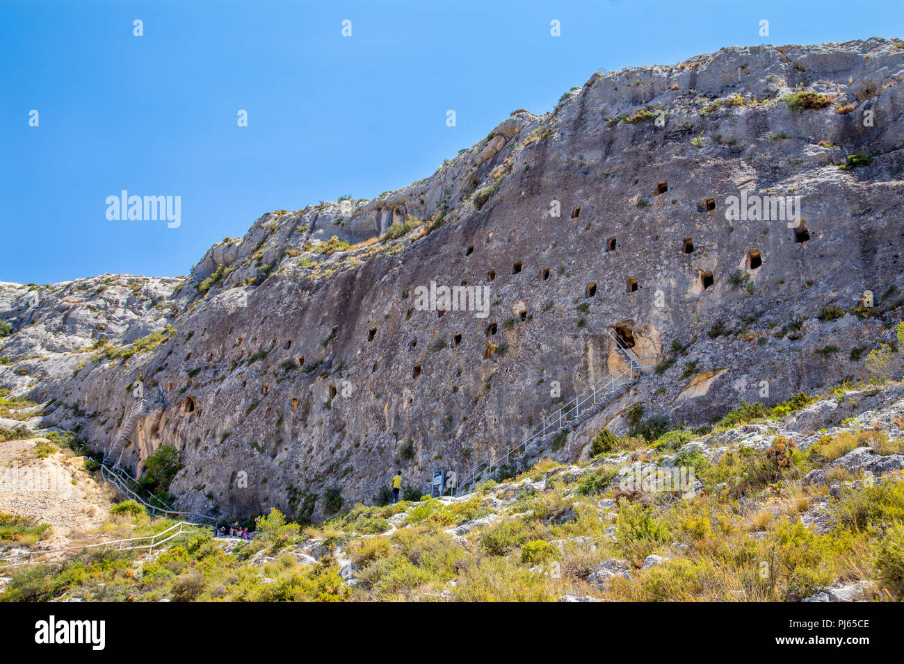 Covetes dels Moros, thought to be Moorish Berber warehouse caves in Bocairent, Valencian Community, Spain Stock Photo