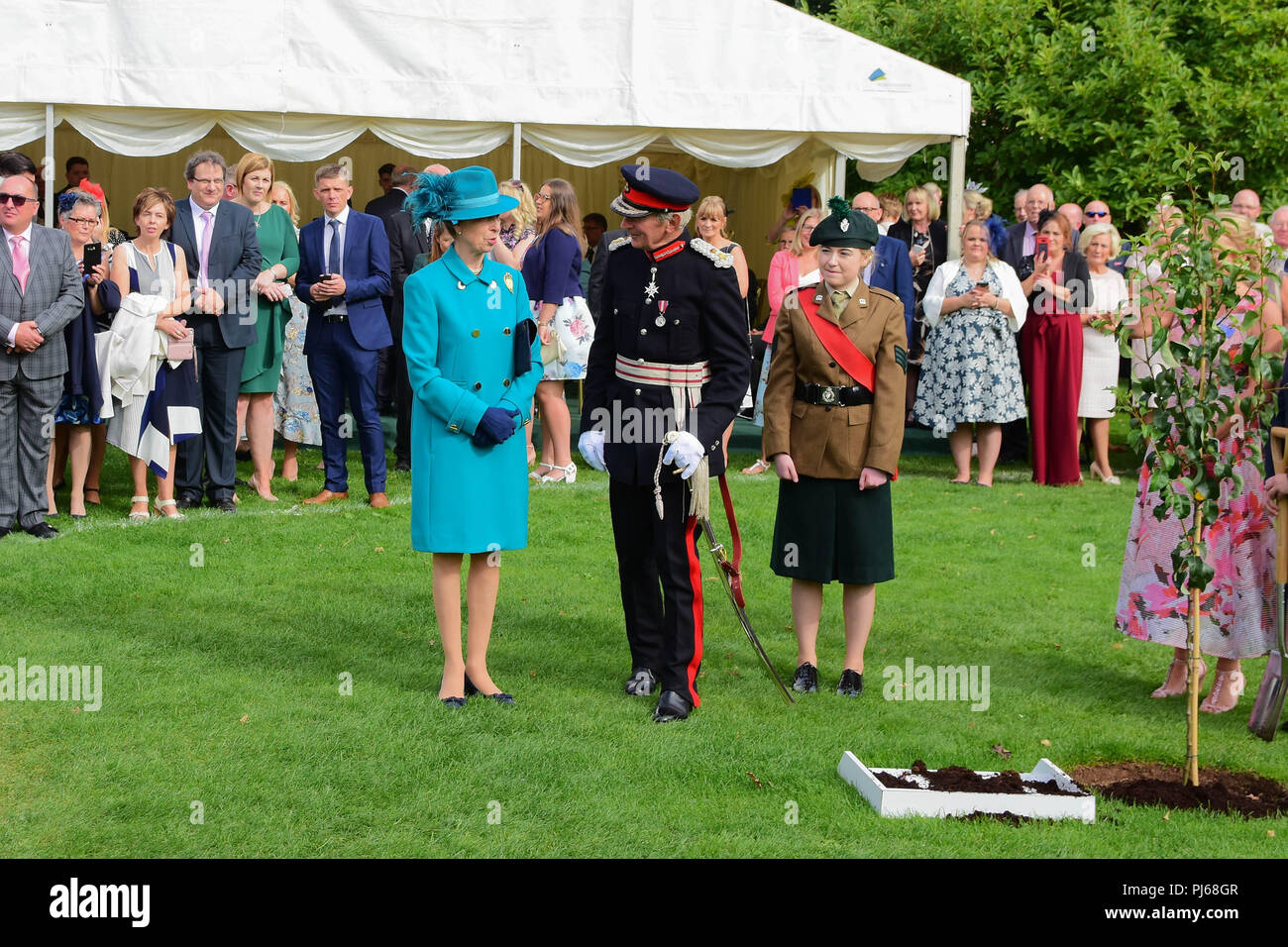 Hillbrough Castle, Northern Ireland. 4th September 2018. Her Royal Highness  The Princess Royal attended the Secretary of State for Northern Ireland's  Annual Garden party at Hillsborough Castle, Princess Anne met and spoke