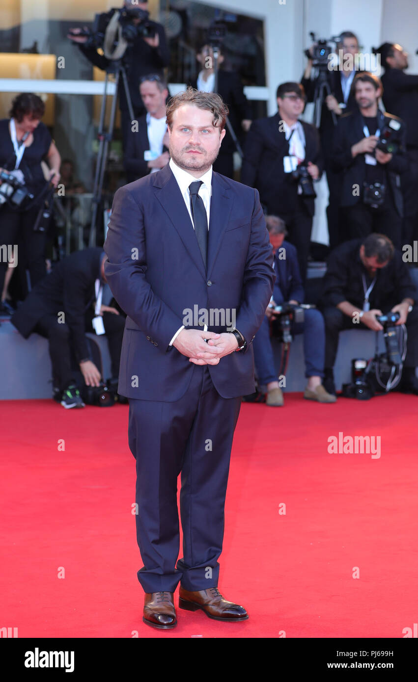 Venice, Italy. 4th Sep, 2018. Director Brady Corbet attends the premiere of the film 'Vox Lux' at the 75th Venice International Film Festival in Venice, Italy, on Sept. 4, 2018. Credit: Cheng Tingting/Xinhua/Alamy Live News Stock Photo