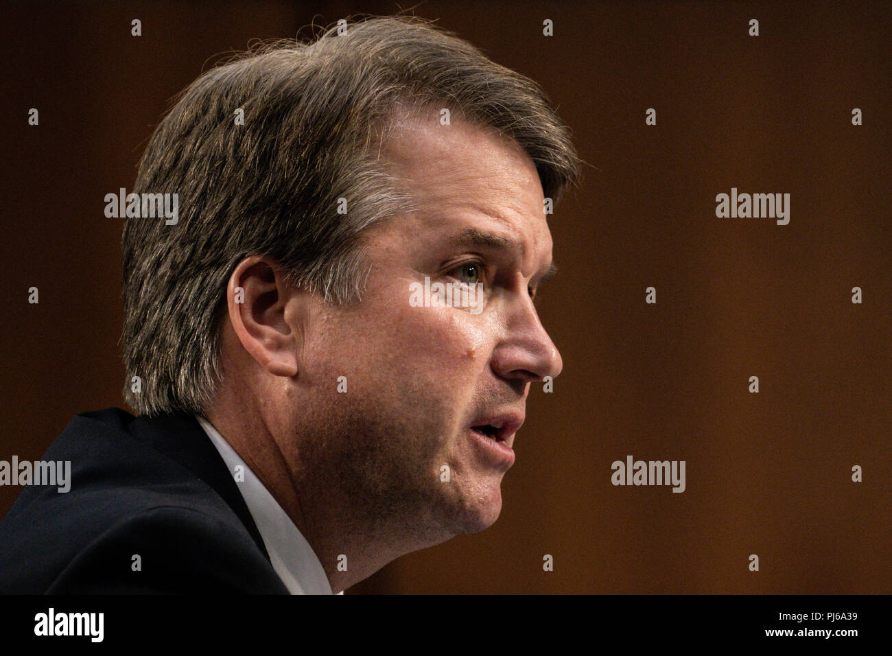 Washington, DC, USA. 4th Sep, 2018. U.S. Supreme Court Associate Justice nominee Brett Kavanaugh makes his opening statements during his confirmation hearing before the Senate Judiciary Committee in the Hart Senate Office Building in Washington, DC on Sept 4, 2018. Credit: Ken Cedeno/ZUMA Wire/Alamy Live News Stock Photo