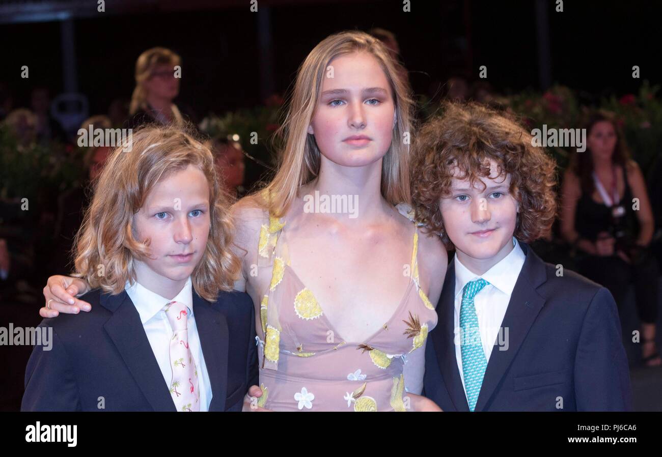 Venice, Italy. 04th Sep, 2018. Alexis Jaguar (l-r) Lara Cosima and Leo  Sylvester Henckel von Donnersmarck attend the premiere of Werk Ohne Autor  (Never Look Away) during the 75th Venice Film Festival