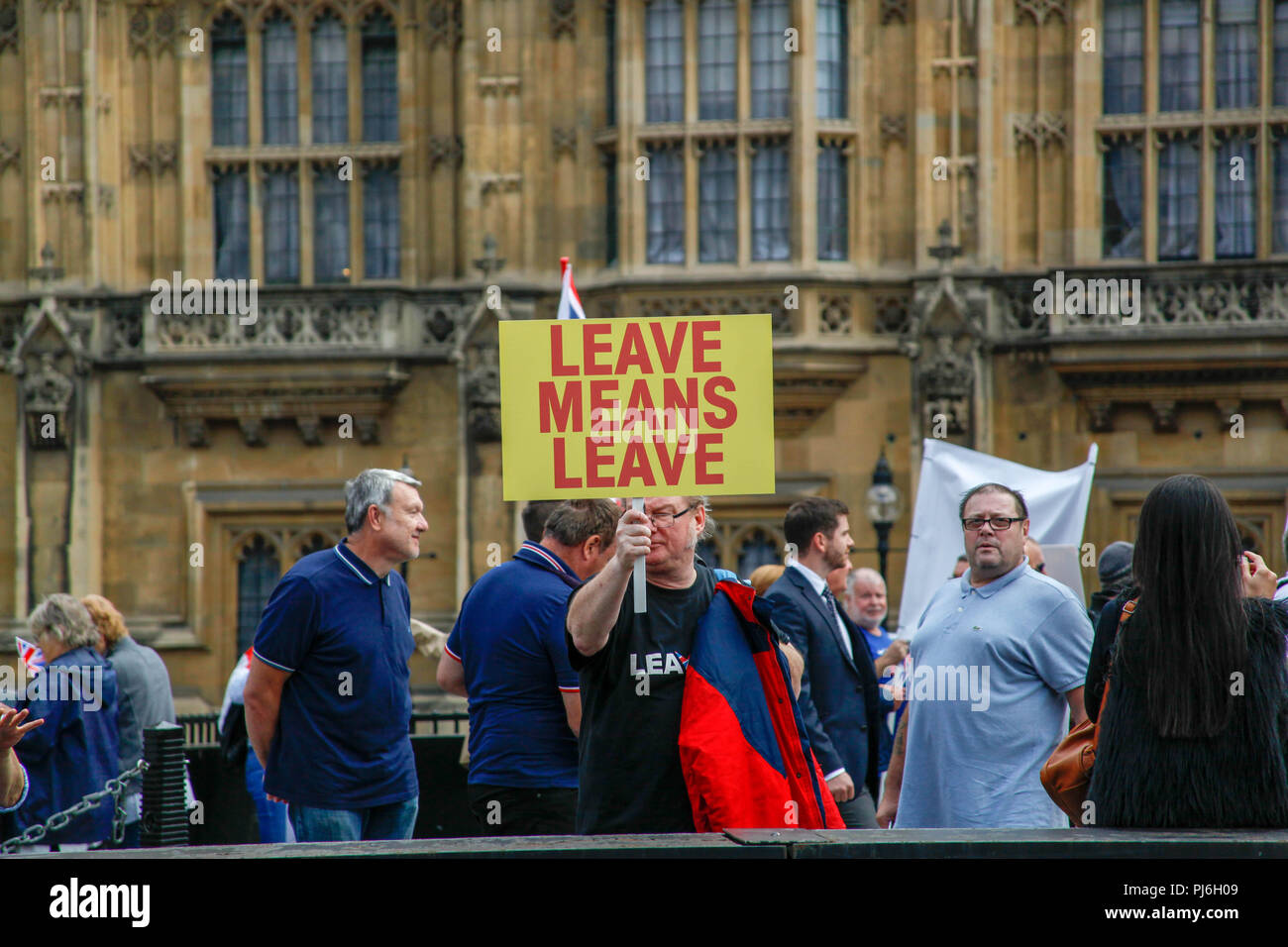 London, UK. 5th Sept 2018. Pro-Brexit Supporter outside Parliament Credit: Alex Cavendish/Alamy Live News Stock Photo