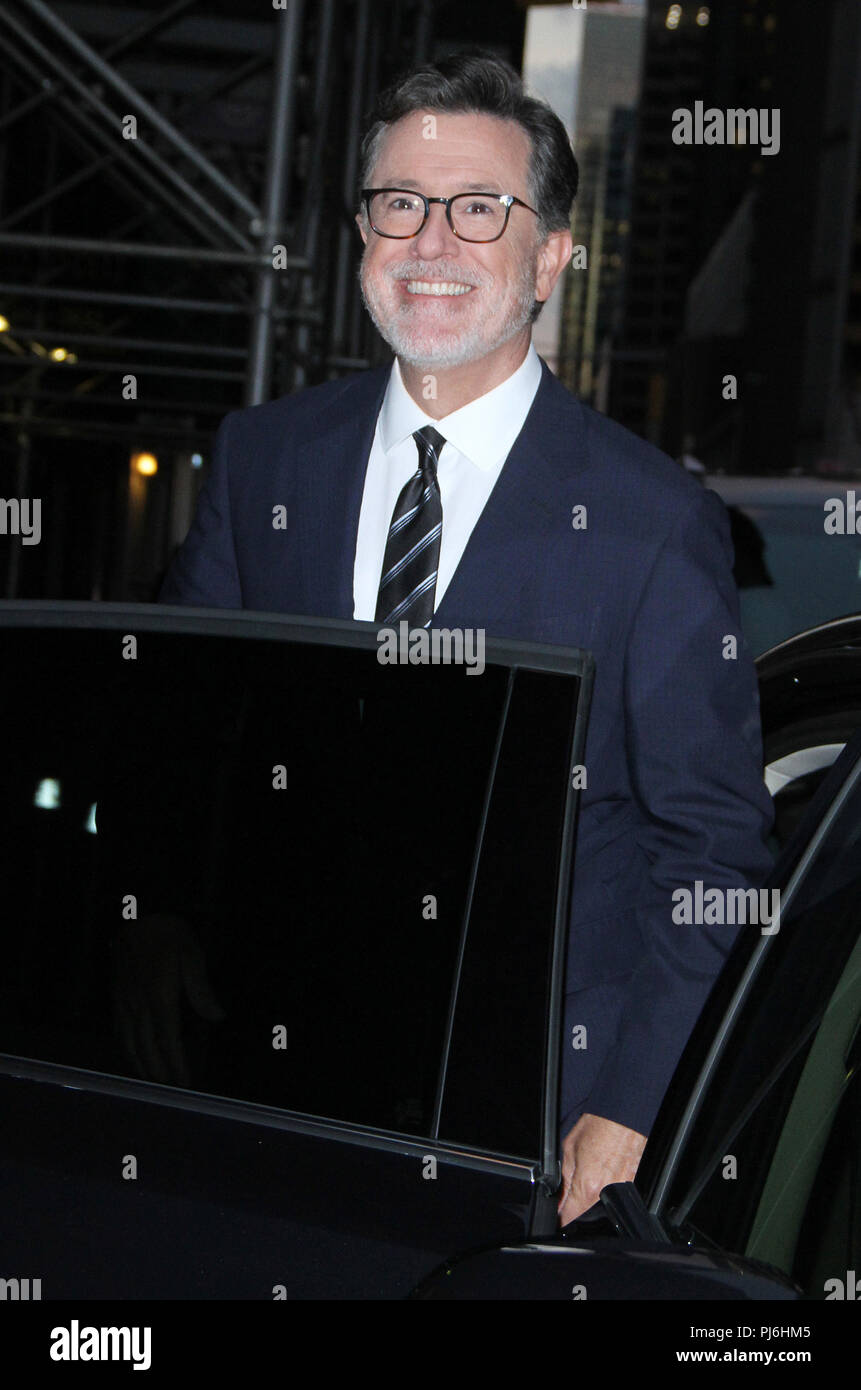 New York, NY, USA. 04th Sep, 2018. Stephen Colbert seen exiting The