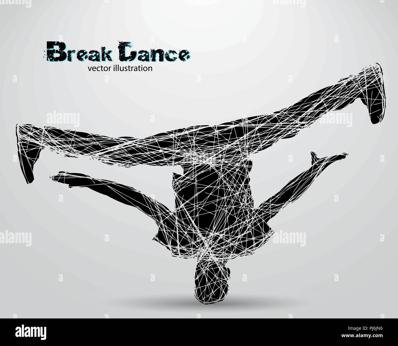 Silhouette of a break dancer. Background and text on a separate layer, color can be changed in one click Stock Vector