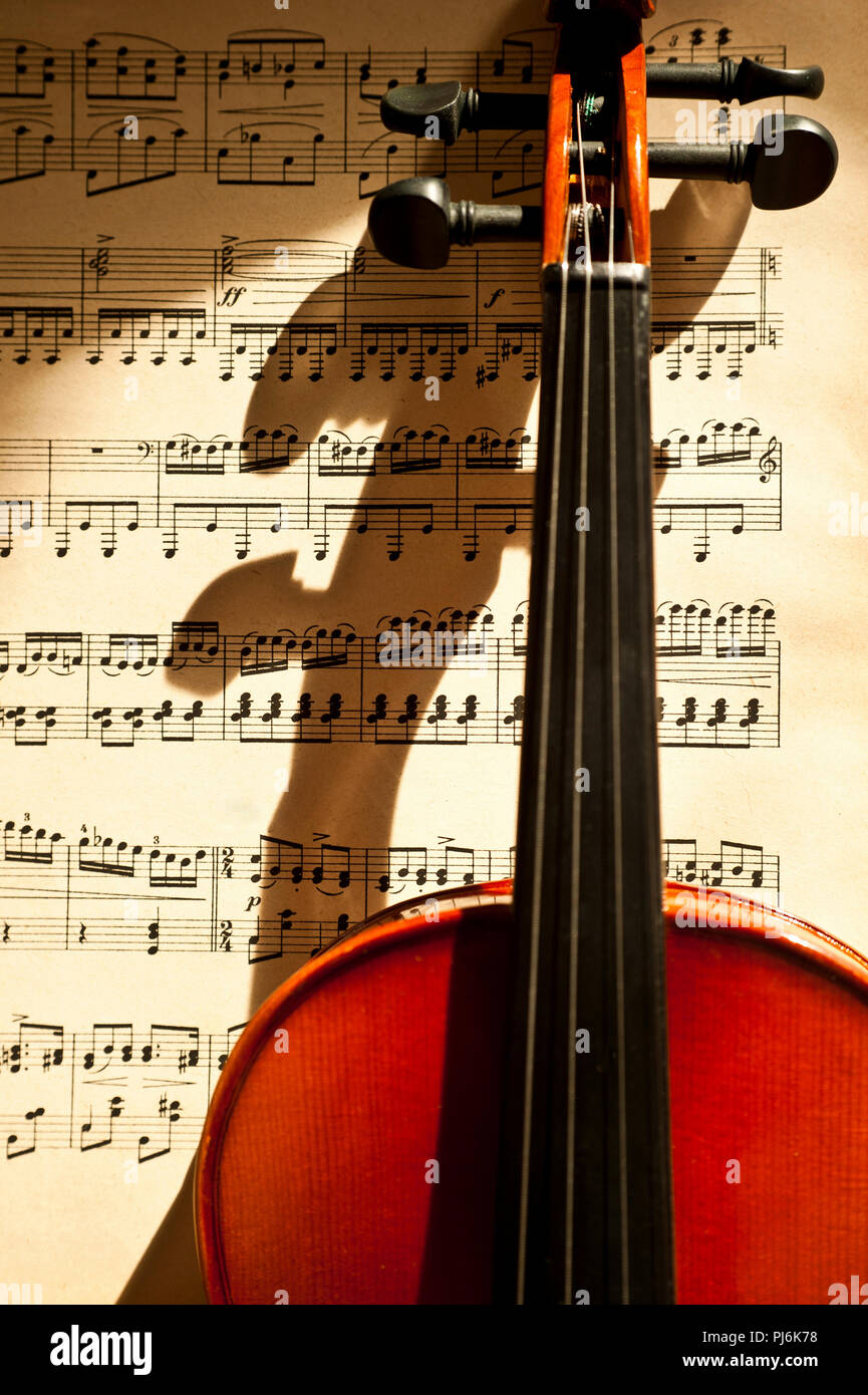 classical violin and music score Stock Photo