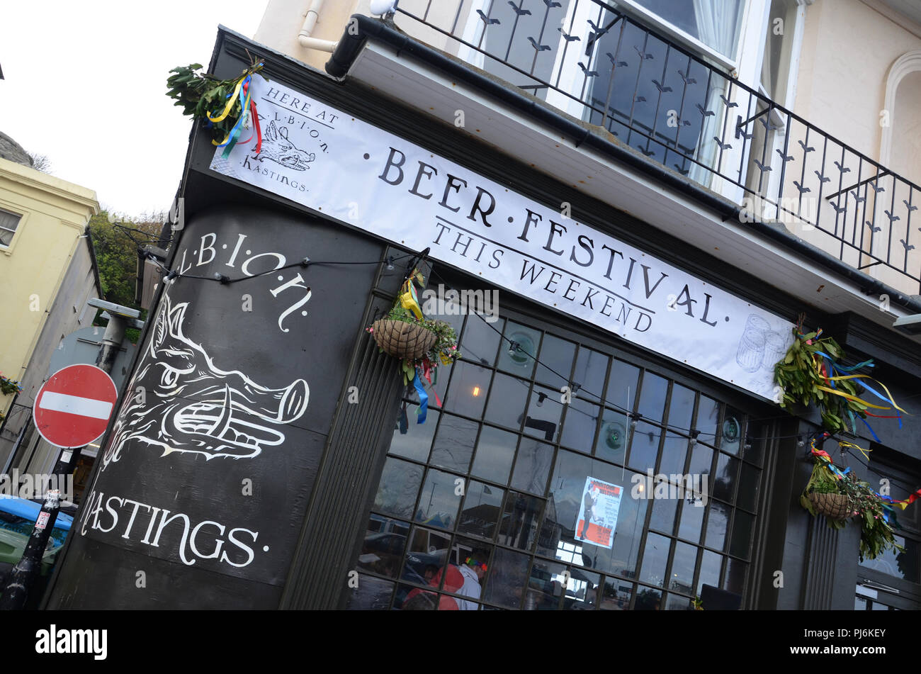 announcing beer festival at Albion Hastings UK Stock Photo Alamy