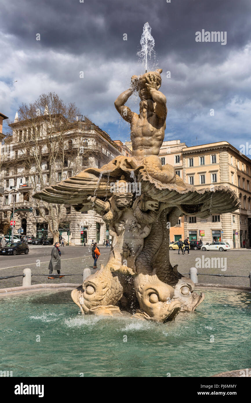 Triton Fountain, Fontana del Tritone (1643), by Gian Lorenzo Bernini, Piazza Barberini, Rome, Lazio, Italy Stock Photo