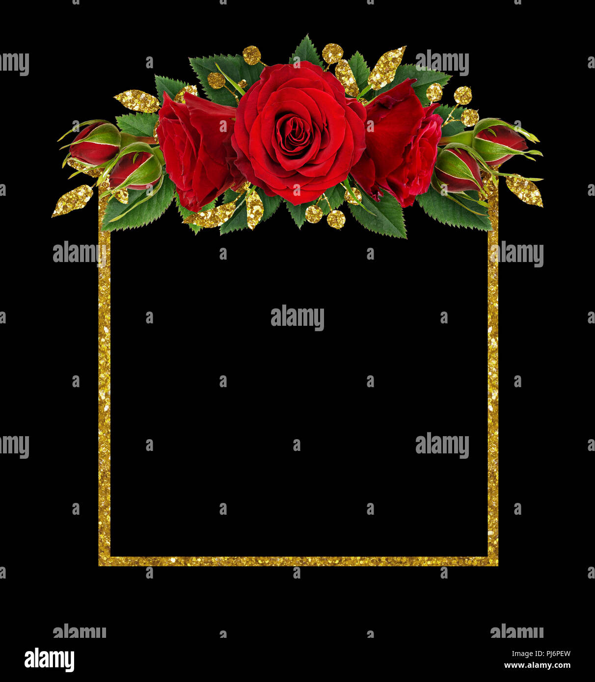 Frame made of rose gold glitter on black background, top view with space  for text Stock Photo