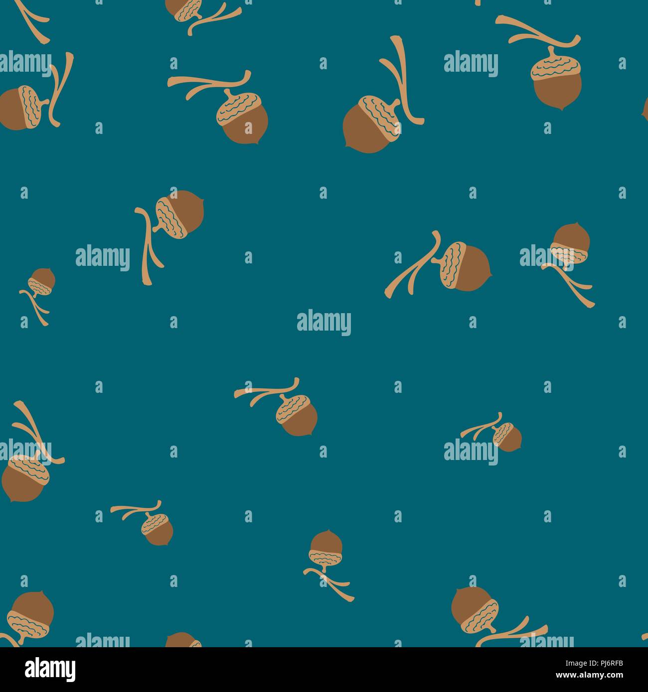 Acorn branch seamless pattern. Vector illustration. Blue background. Stock Vector
