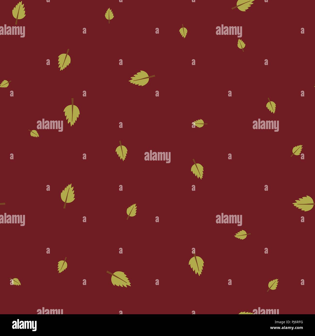 Birch leaf green pattern seamless color. Vector illustration. Red background. Stock Vector
