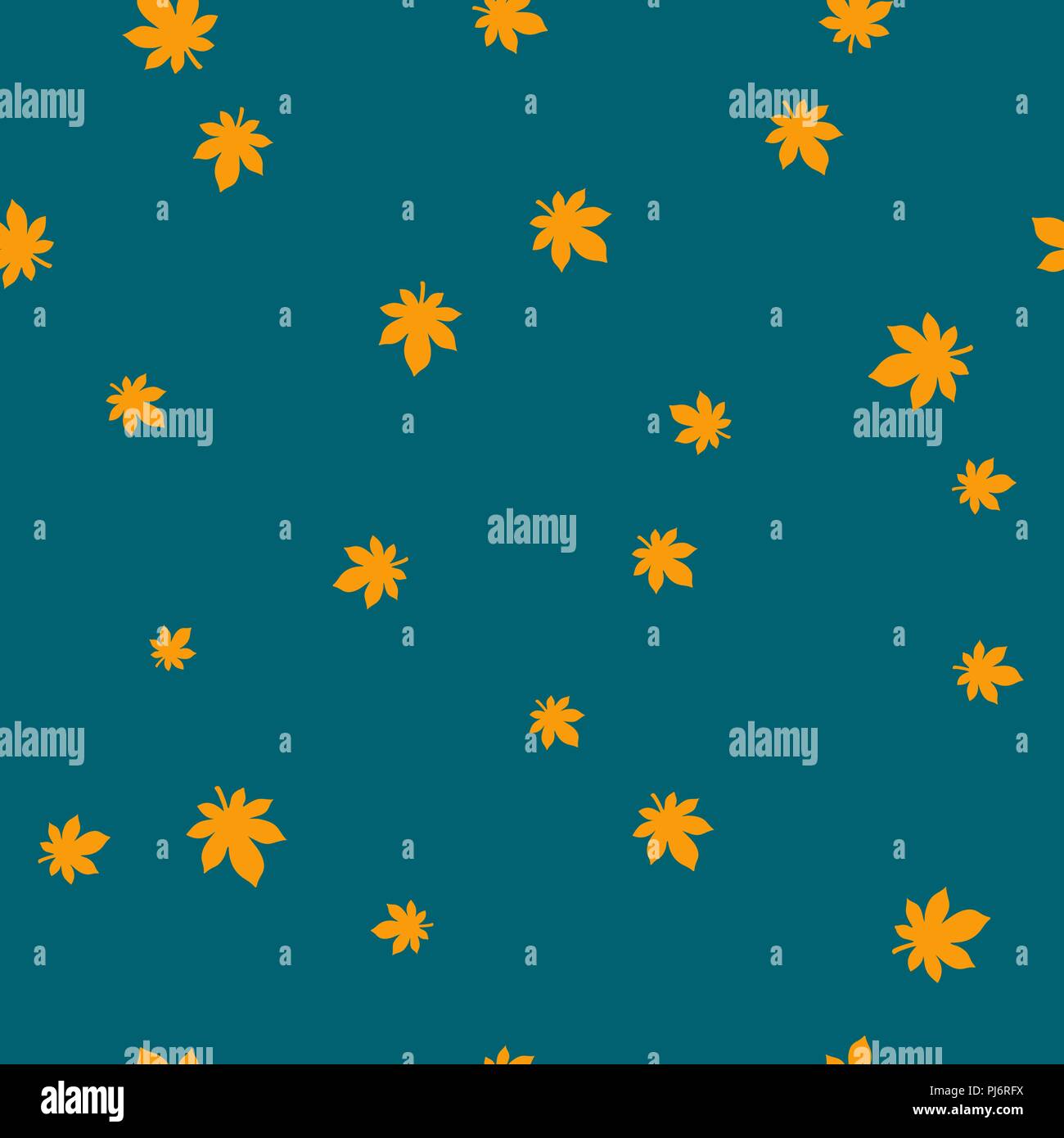 Chestnut leaf orange pattern seamless color. Vector illustration. Blue background. Stock Vector