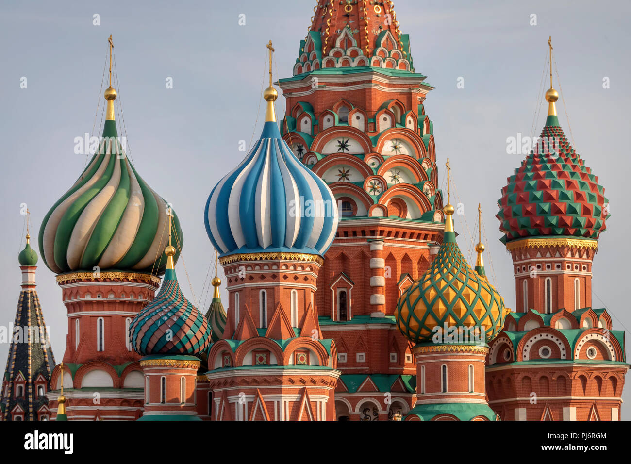 The cupolas of St. Basil's Cathedral on the Red Square in the center of Moscow, Russia Stock Photo