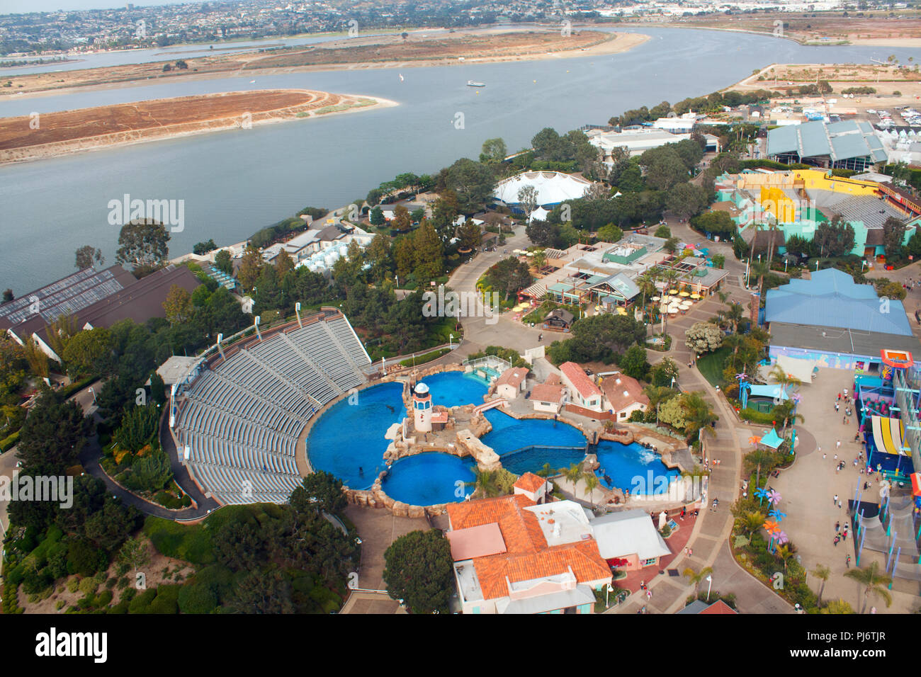 SAN DIEGO,USA - JUNE 4 2014: Aerial view of SeaWorld,a marine life theme park in Mission Bay in Southern California Stock Photo