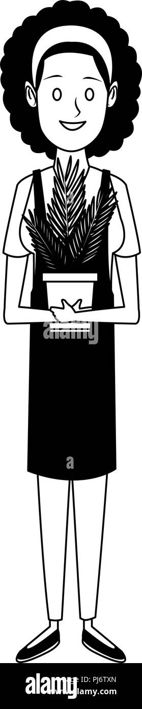 Woman holding plant pot in black and white Stock Vector Image & Art - Alamy