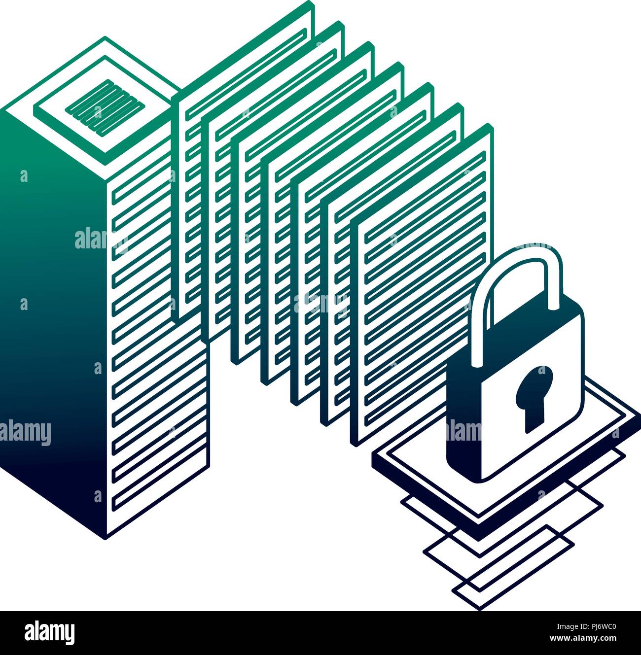 database server center security data network vector illustration neon ...