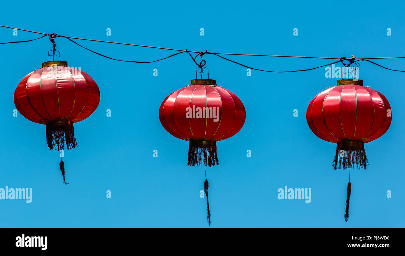 Chinese Lanterns Hanging Above Chinatown In San Francisco Stock Photo
