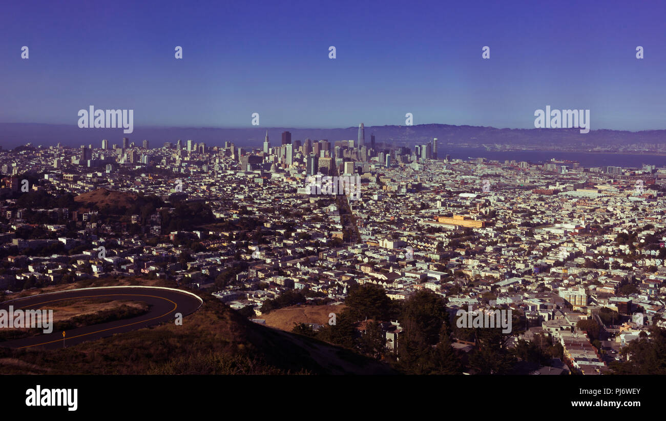 View Of Downtown San Francisco From Twin Peaks At Sunset Stock Photo