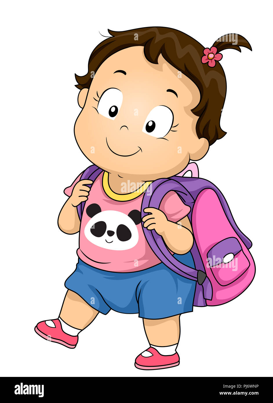Illustration of a Kid Girl Student Wearing a Back Pack and Happily