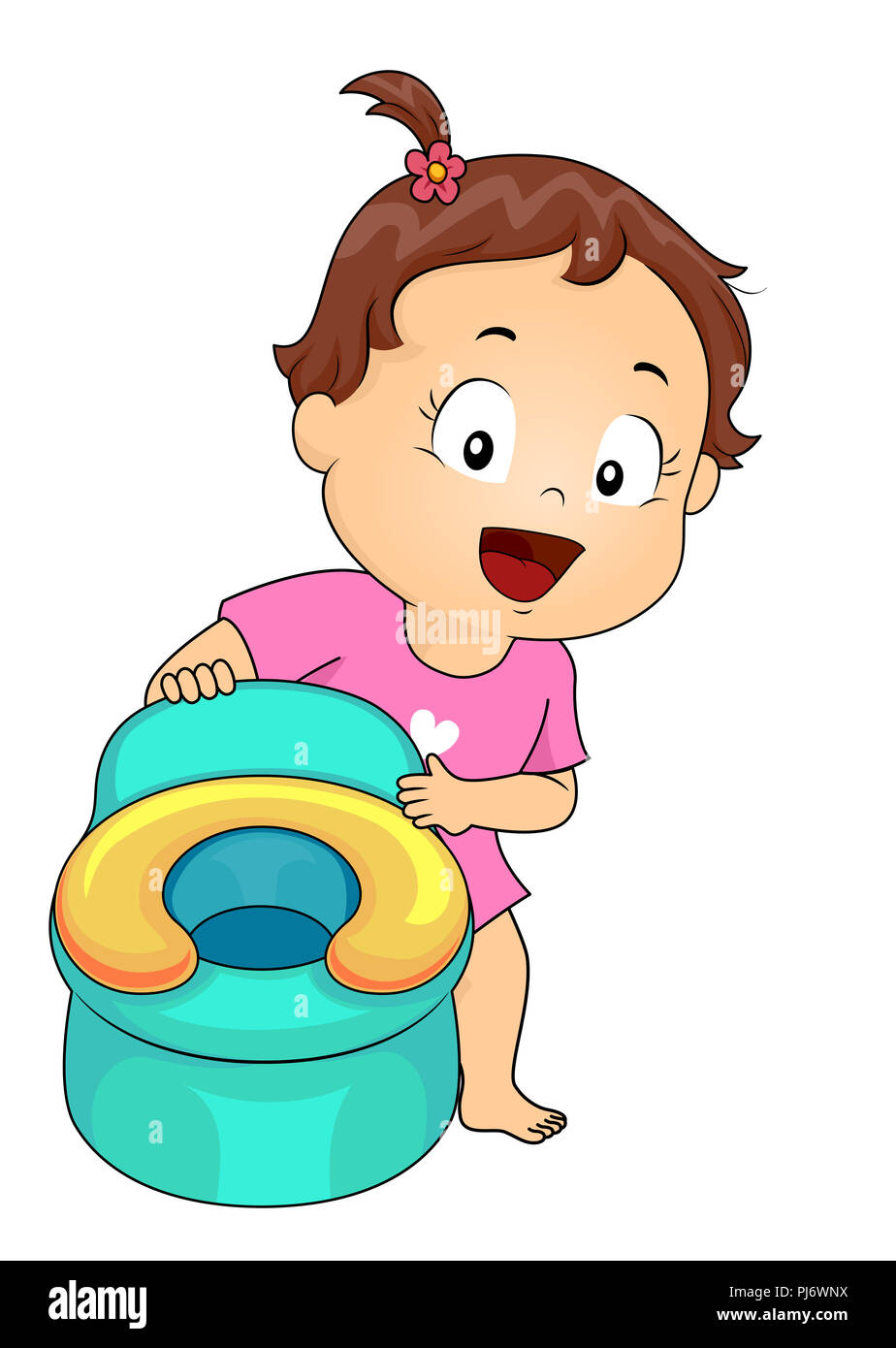 Illustration Of A Kid Girl Toddler Holding Her Potty Chair Stock