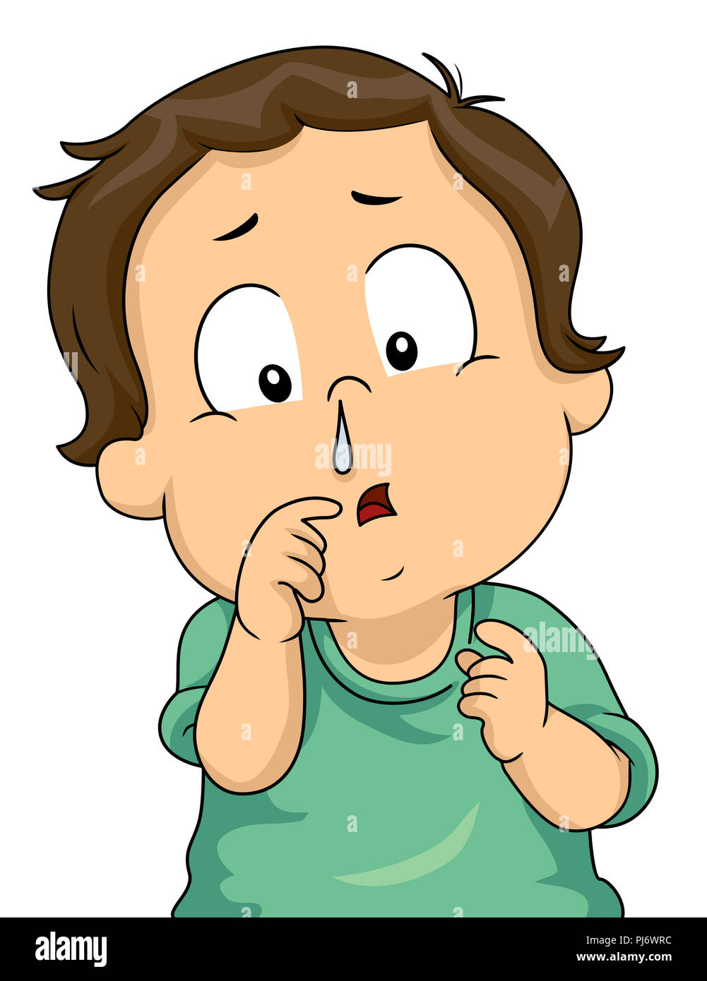 Illustration of a Kid Boy with a Runny Nose Stock Photo - Alamy