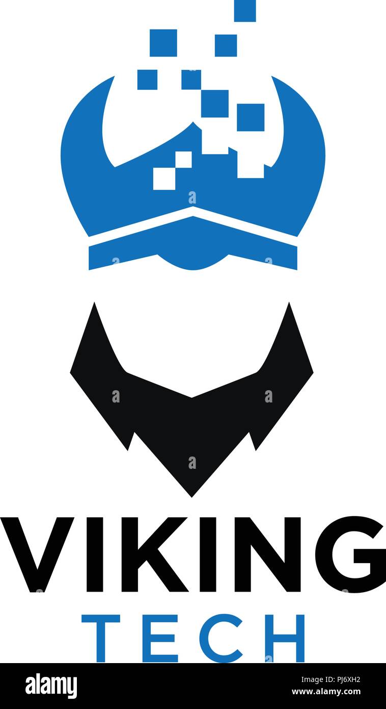 Simple viking tech negative space logo design template Stock Vector