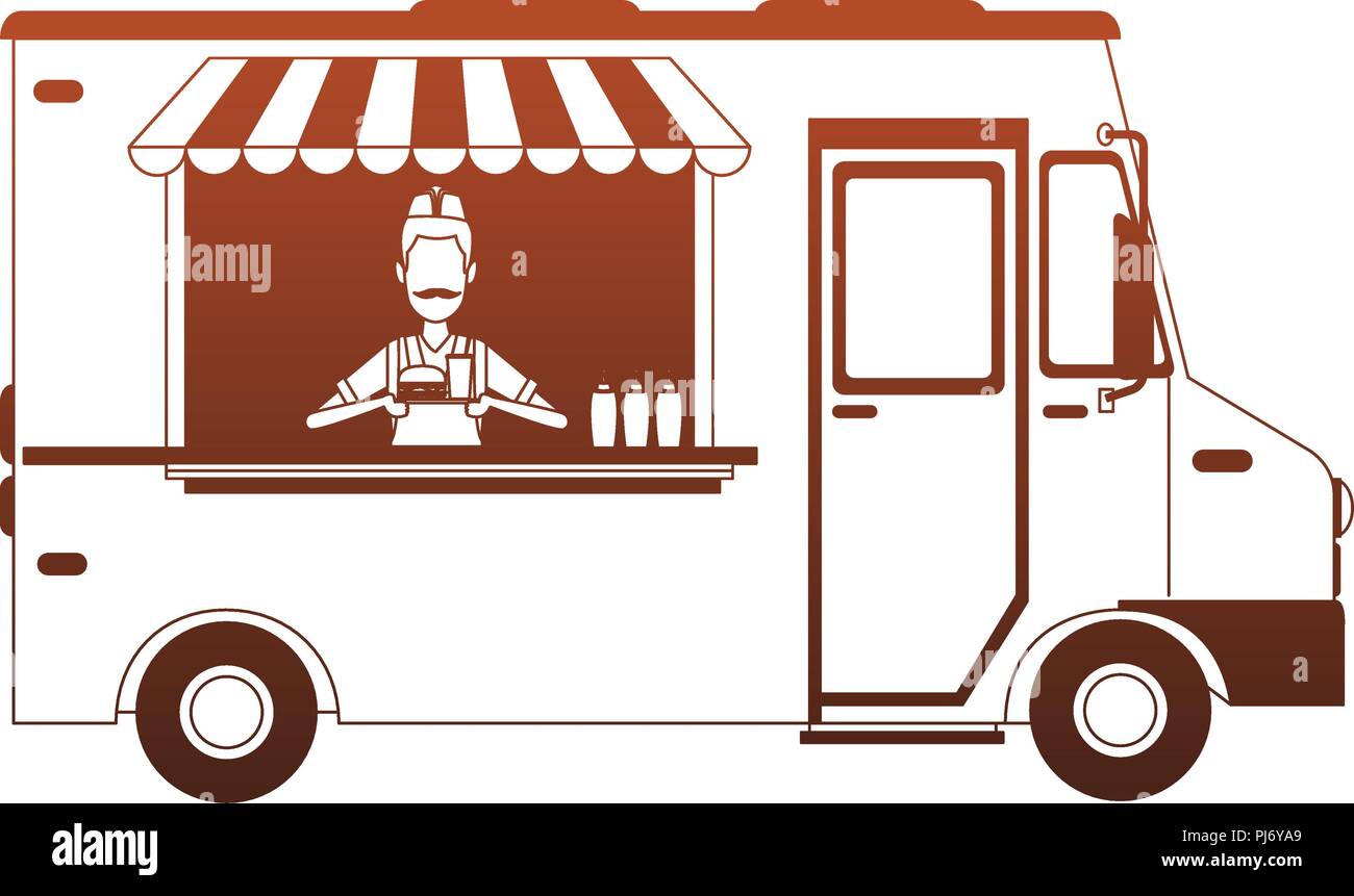 Foodtruck restaurant isolated orange lines Stock Vector