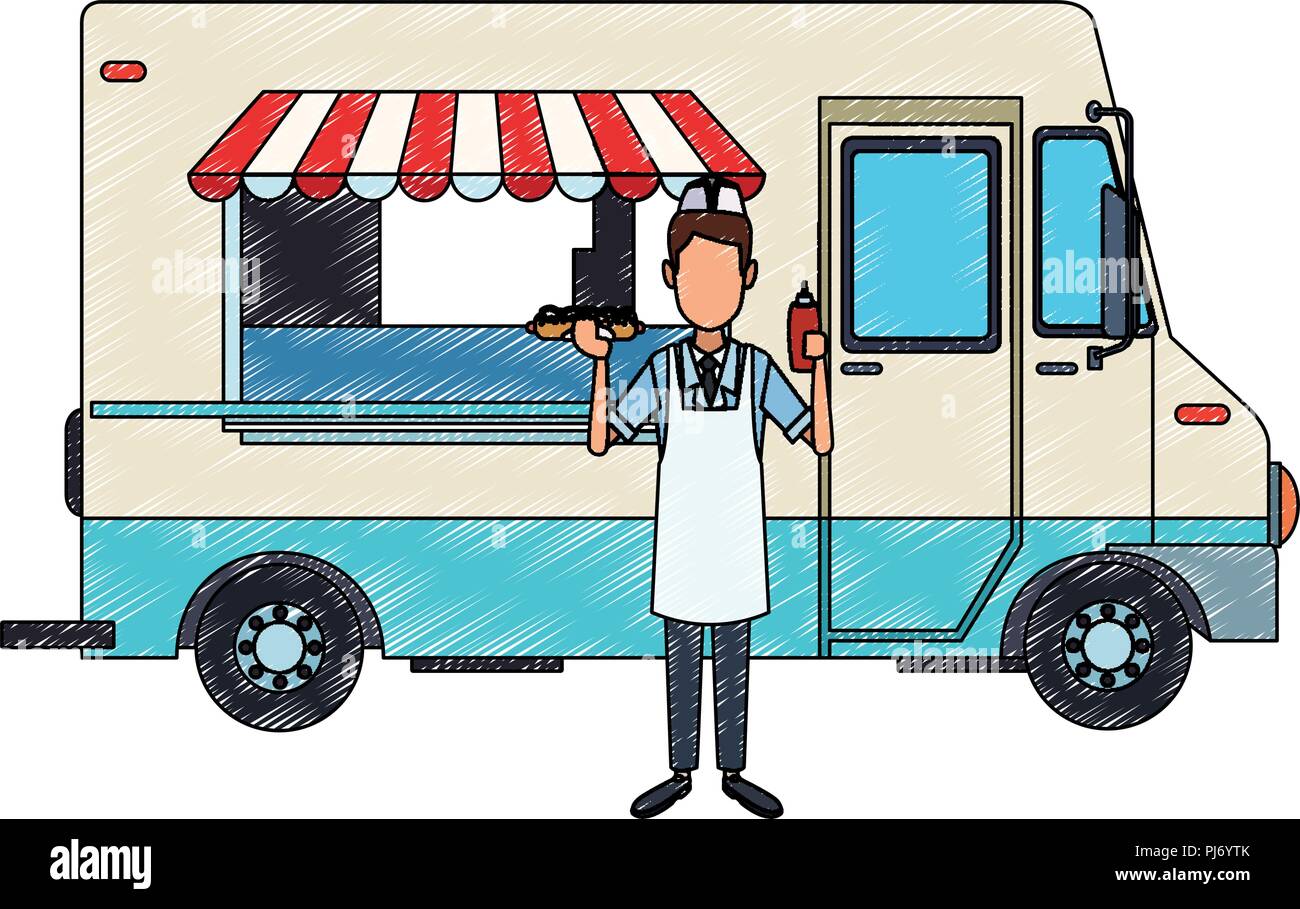 Foodtruck restaurant isolated scribble Stock Vector