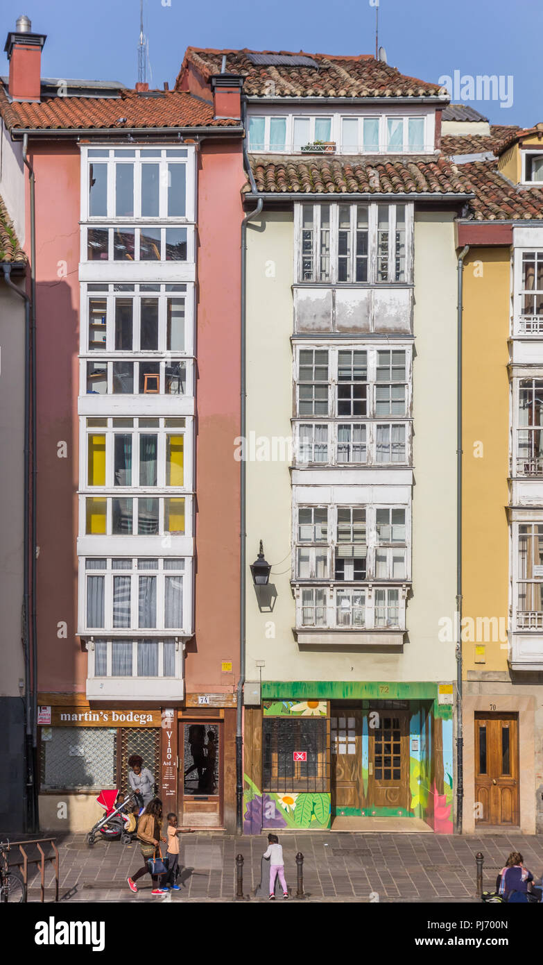 Colorful houses in the historic center of Vitoria Gasteiz, Spain Stock