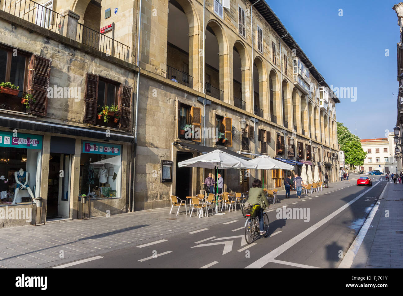 Street along the Paseo de los Arquillos in Vitoria Gasteiz, Spain Stock Photo