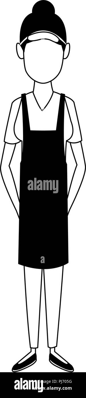 Woman waiter profile in black and white Stock Vector