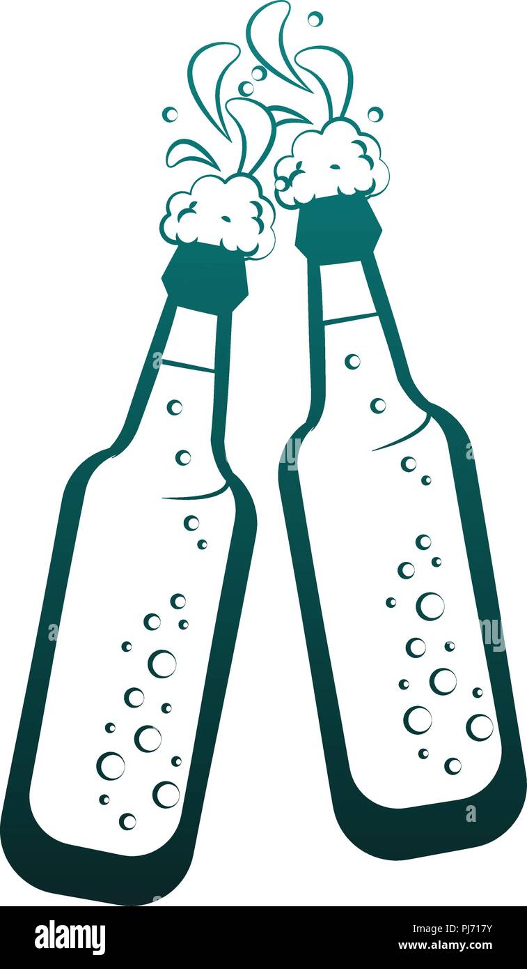 Beer bottles isolated in blue lines Stock Vector