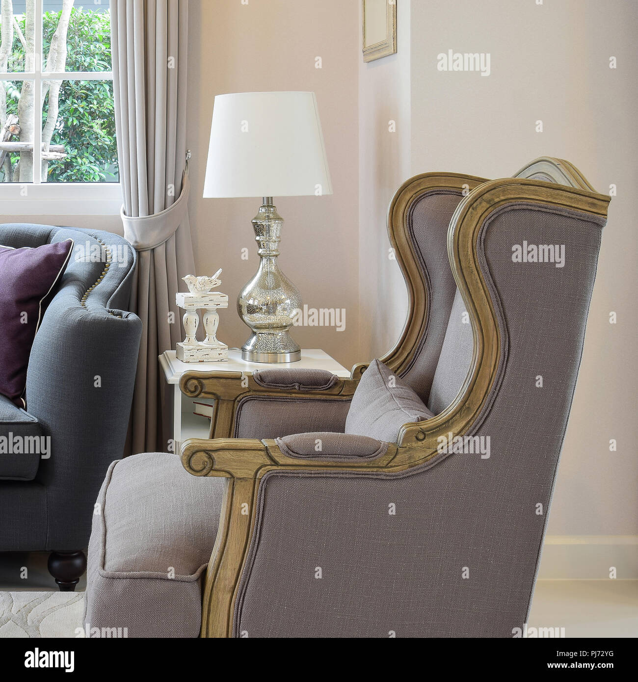luxury living room design with vintage style armchair and lamp Stock ...