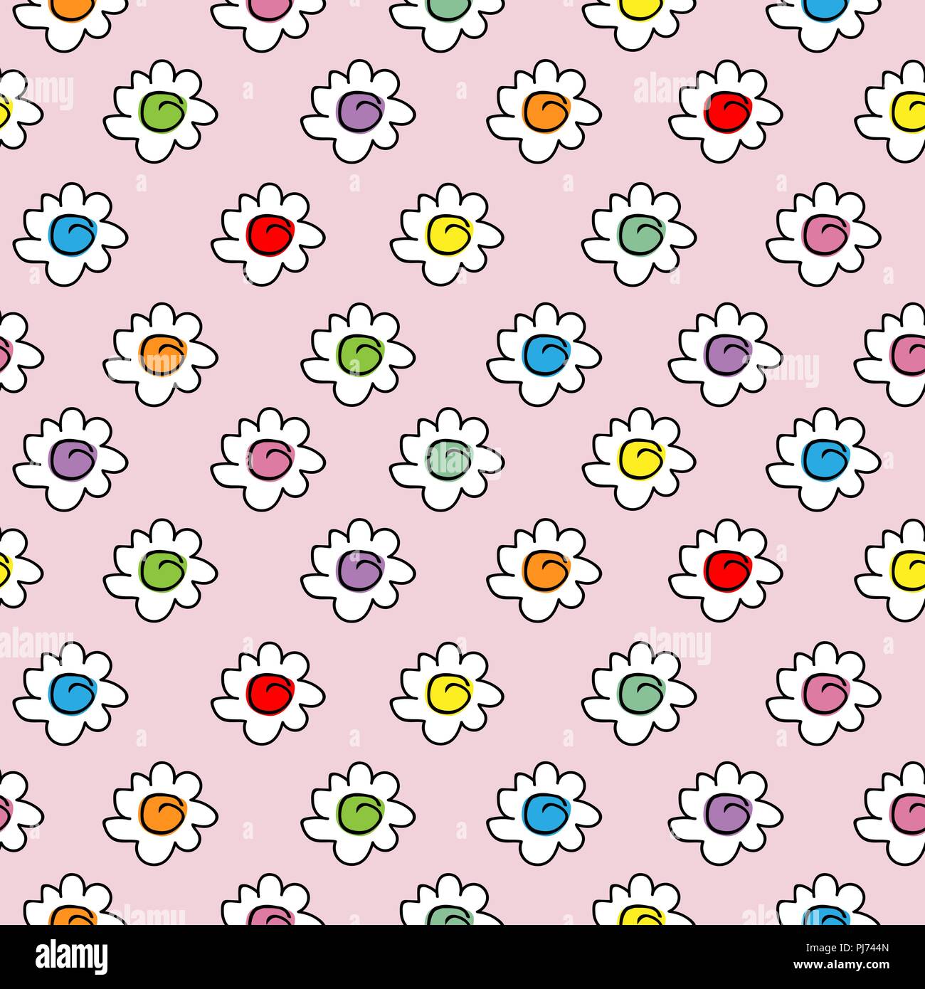 colored stylish seamless vector pink background with camomile flowers. small cute flowers Stock Vector