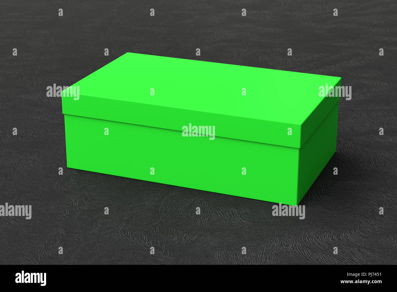Green shoe box container on black background. Packaging mockup. 3d