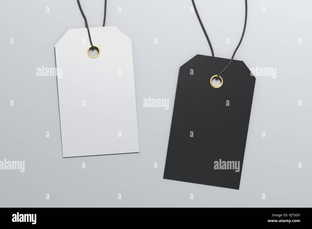Two blank black and white price tag labels mockup on white background