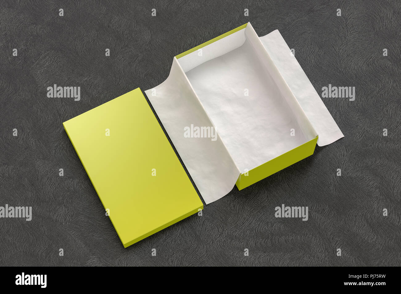 Download Opened Yellow Shoe Box Container On Black Background With Wrapping Paper Packaging Mockup 3d Illustration Stock Photo Alamy Yellowimages Mockups