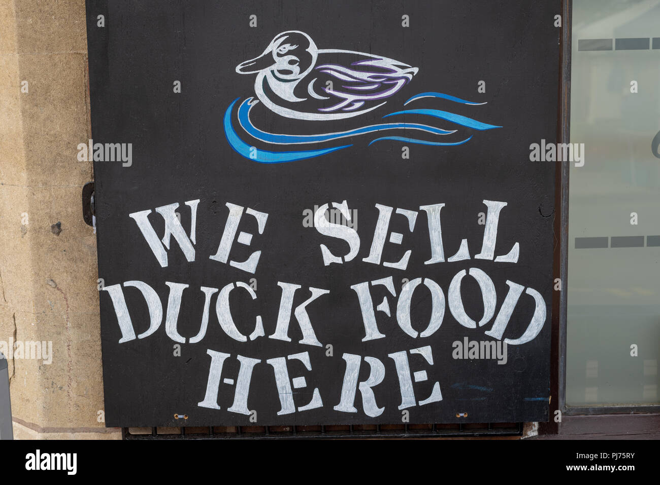 We Sell Duck Food Here Sign Board Stock Photo Alamy