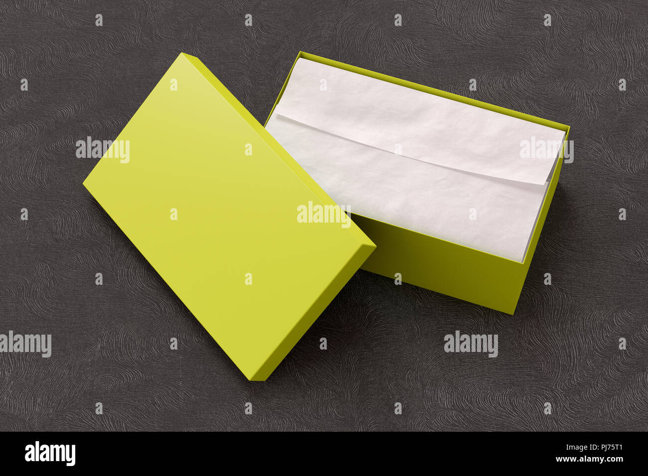 Download Yellow Shoe Box Container On Black Background With Wrapping Paper Packaging Mockup 3d Illustration Stock Photo Alamy PSD Mockup Templates